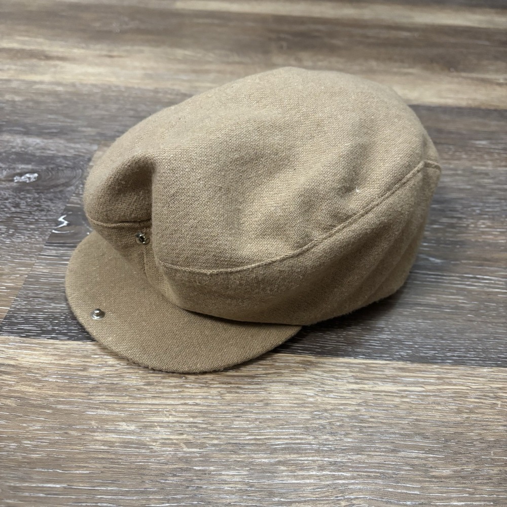 Vintage Made‎ in USA Tan/ Brown Snap Beret Size Large